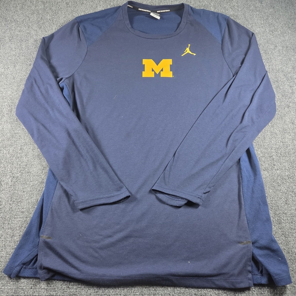 Nike Air Jordan Michigan Wolverines Shirt Long Sleeve Warm Up Mens Size XL Blue
